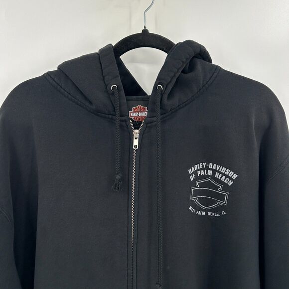 HARLEY DAVIDSON *Flawed* Black Palm Beach Eagle Graphic Hoodie Jacket Large - Picture 3 of 11